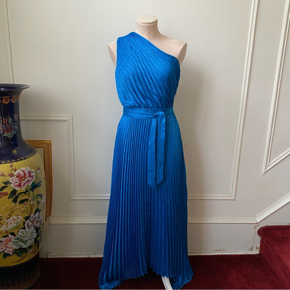 Intermix One-Shoulder Cobalt Blue Pleated Dress